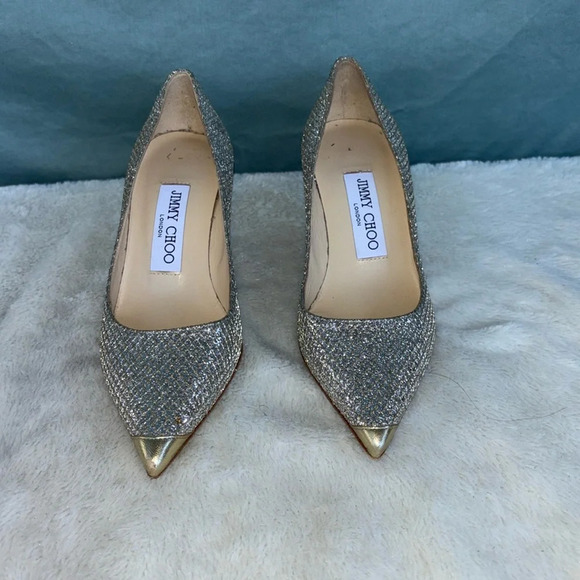 Jimmy Choo Shoes - EUC Jimmy Choo Gold Abel Glitter Pumps EU 34